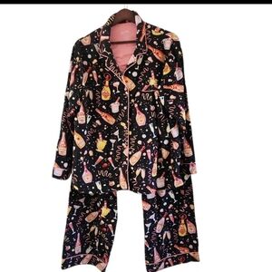 Nick & Nora Black Pajama Set with Colorful Cocktail Print XL XXL